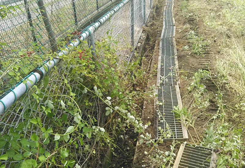 土が詰まって排水できていない側溝